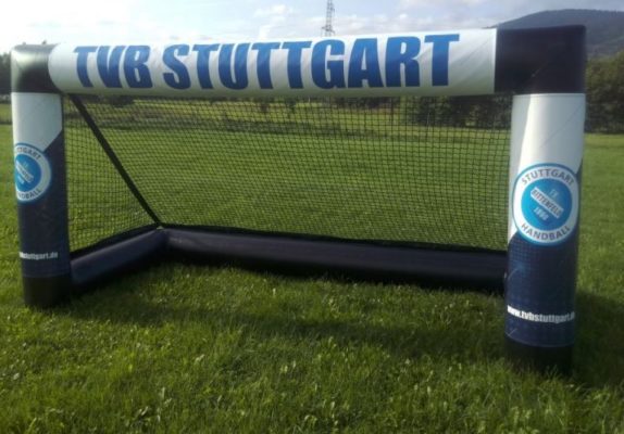 Fully pneumatic goal banner branding event system TVB Stuttgart